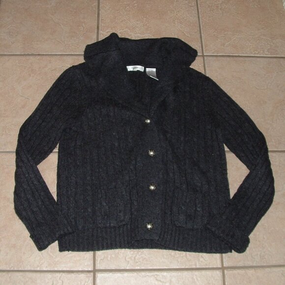 WEATHERPROOF Dark Gray Sz Large Wool Blend Cardigan Sweater Front Pockets - Picture 1 of 2